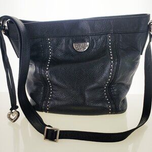 Brighton Queen of Love Messenger Studded Shoulder Bag, Black Leather